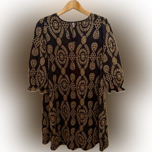 Embroidered Black Dress with Gold Pattern